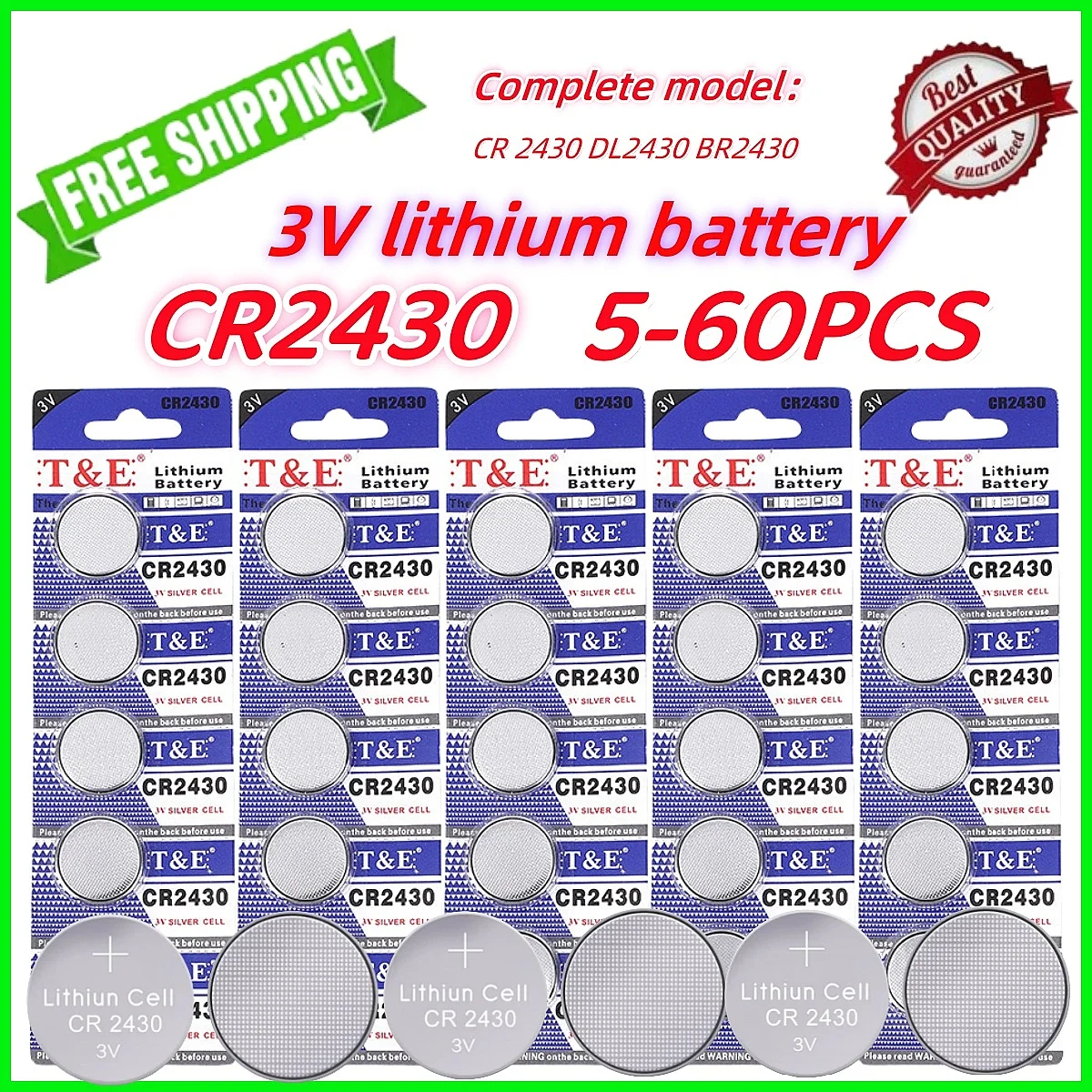 5-60PCS CR2430 3V Lithium Battery CR 2430 DL2430 BR2430 280mAh Button Coin Battery for Key Fob Watch Alarm Clock Remote Control