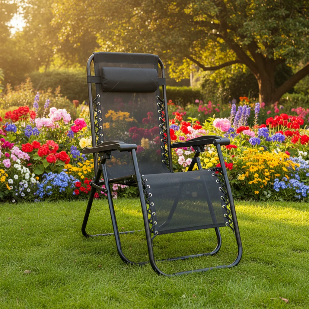 Outdoor Portable Garden Chaise Sun Lounger Beach Chair Furniture Adjustable Zero Gravity Folding Recliner Chair with Pillowpromo