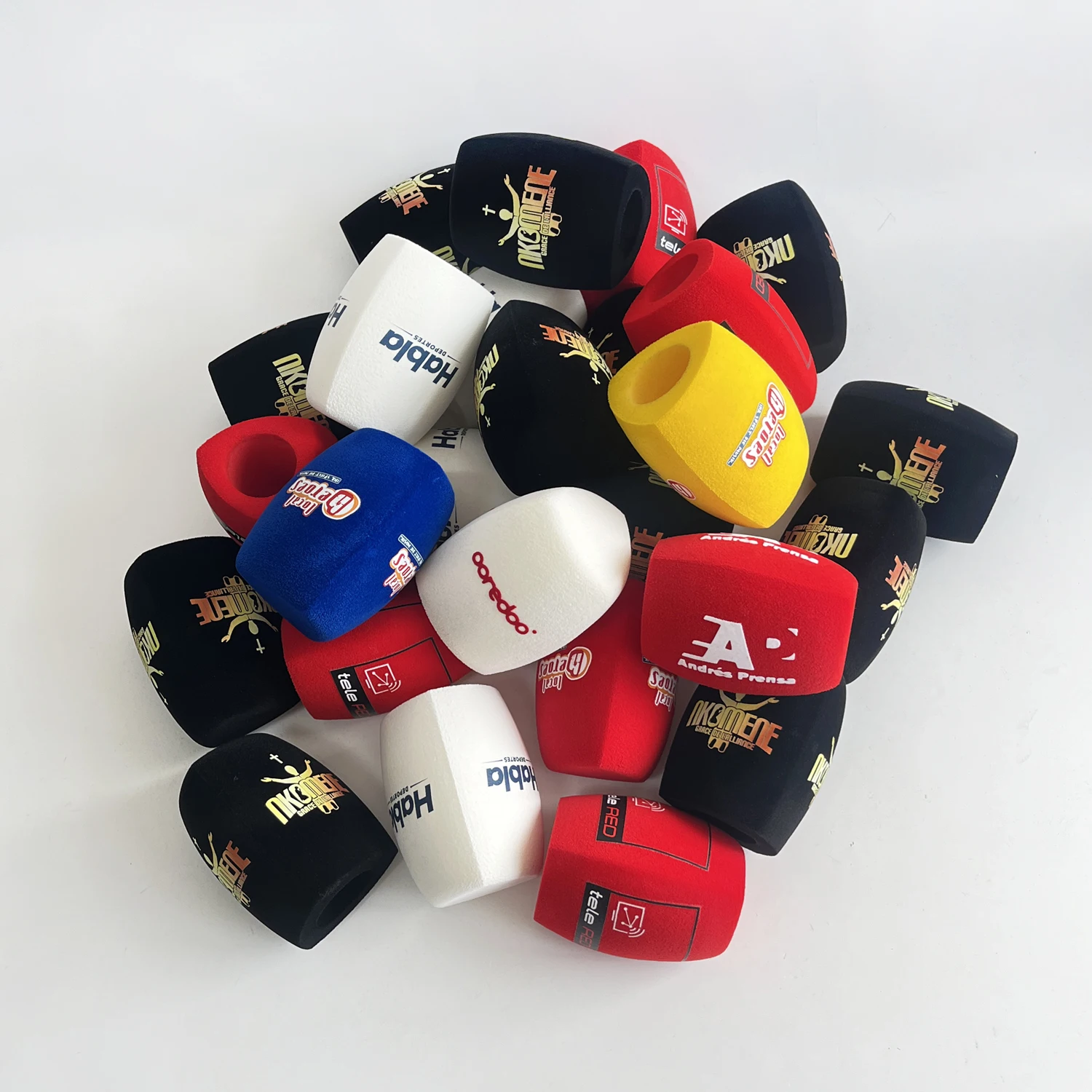 Customized Logo Printed Triangle Foam Flocking Microphone Sponge Cap Mic Windshield Video Windscree TV Stations Interview