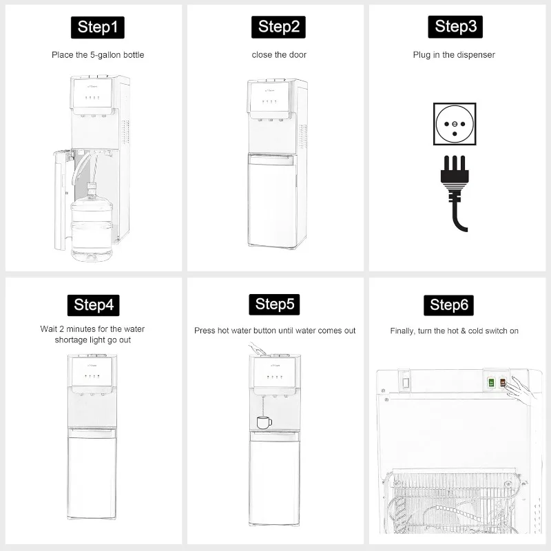 موزع مبرد مياه تحميل سفلي لزجاجات سعة 5 جالون - موزع مياه ساخن وبارد وغرفة مع 3 درجات حرارة، قفل أمان للأطفال