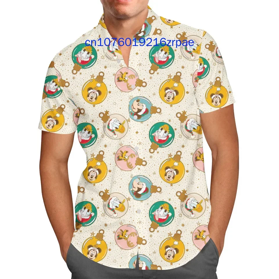 Mickey and Friends Christmas Hawaiian Shirt on Disney Light Bulbs Men's And Women's Kids Button Down Short Sleeve Shirt