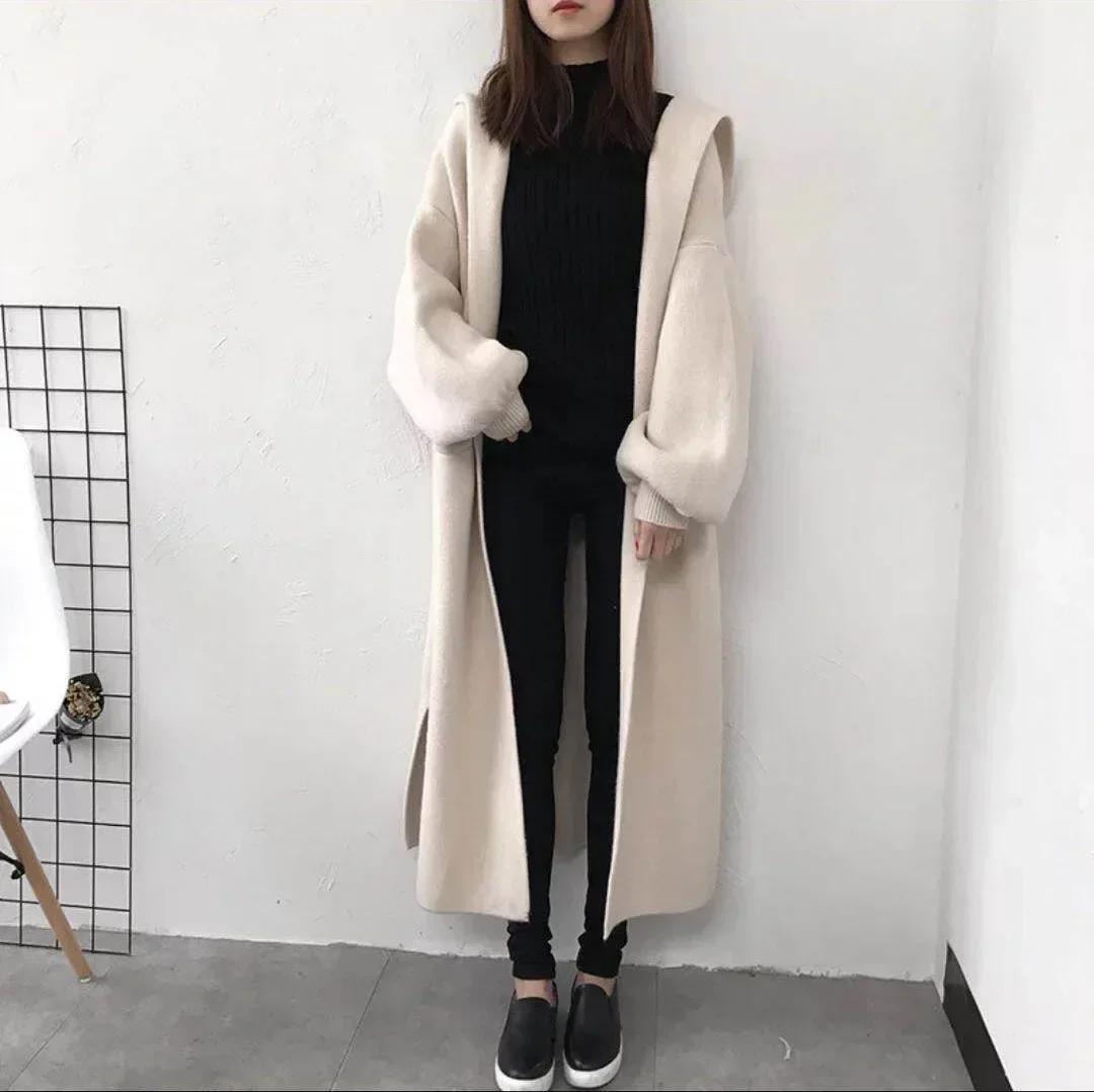 Korean Style Knitted Sweater Cardigan for Women Autumn Winter Fashion Baggy Women's Hooded Windbreaker Coat Y2k Streetwear