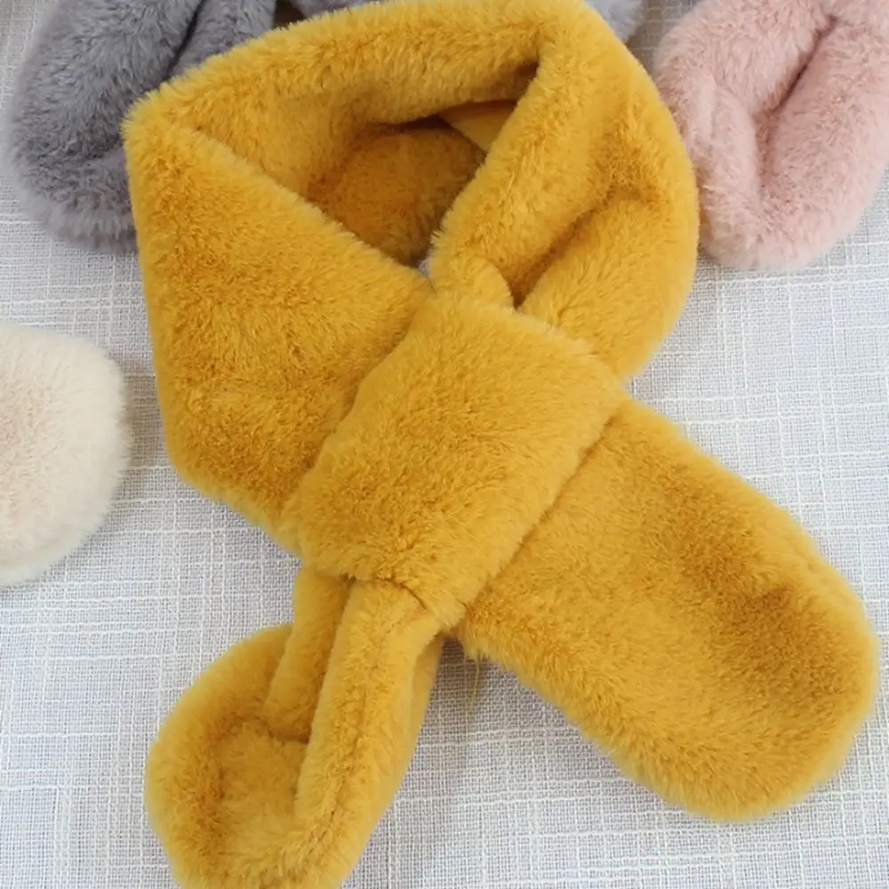 Faux Rabbit Fur Plush Cross Scarf Cute Solid Color Thicken Neckerchief Wrap Neck Warmer Boys