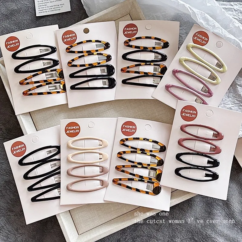 Pinzas para el pelo con estampado de leopardo y diseño de gota de aceite, bonitas y coloridas, para flequillo lateral, antideslizantes, que no dañan el cabello, esenciales para el día a día para niñas.