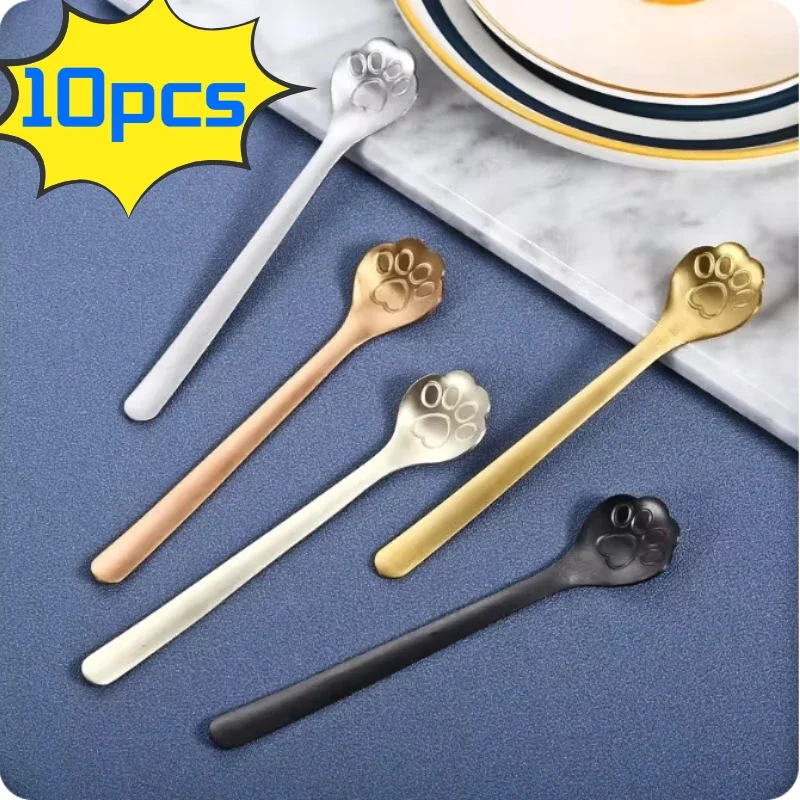 

5/1PCS Creative Cute Cat Claw 410 Stainless Steel Spoon for Ice Cream Coffee Tea Dessert Spoon Kitchen Tableware Accessories