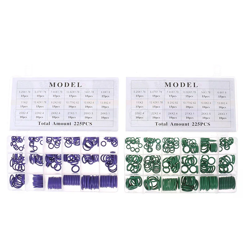 225Pcs Seal O-ring R134a Car Air Conditioning Rubber Washer Assortment Box Set
