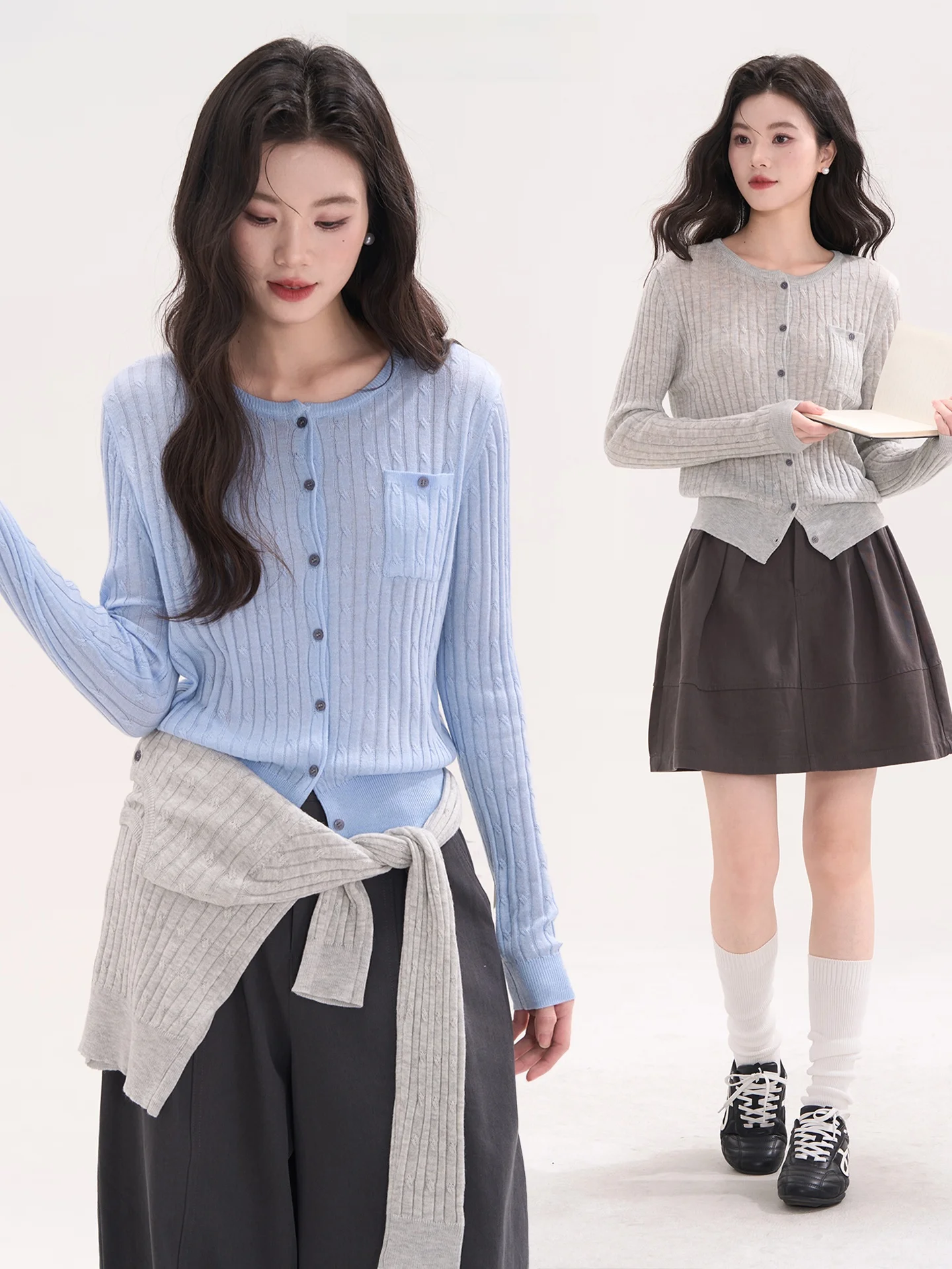 

Heme 6 Wool Knitted Cardigan Women's Slim Fit round Ne Spring Summer Casual Sle with kets Long Sve Polyester Blend