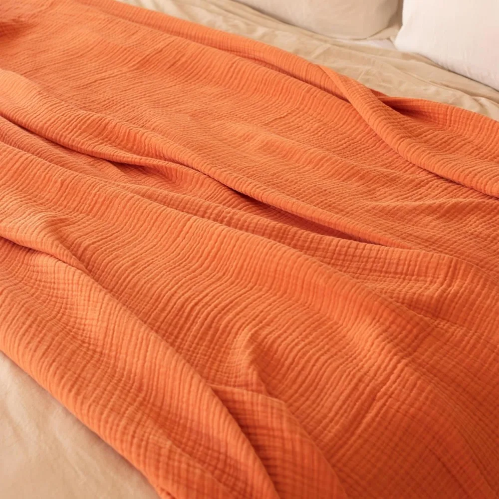 بطانية رمي قطن موسلين بحجم كينج كاليفورنيا - 95 × 126 بوصة، قطن تركي ناعم نقي 100%، لون تيراكوتا، مناسبة لـ #4