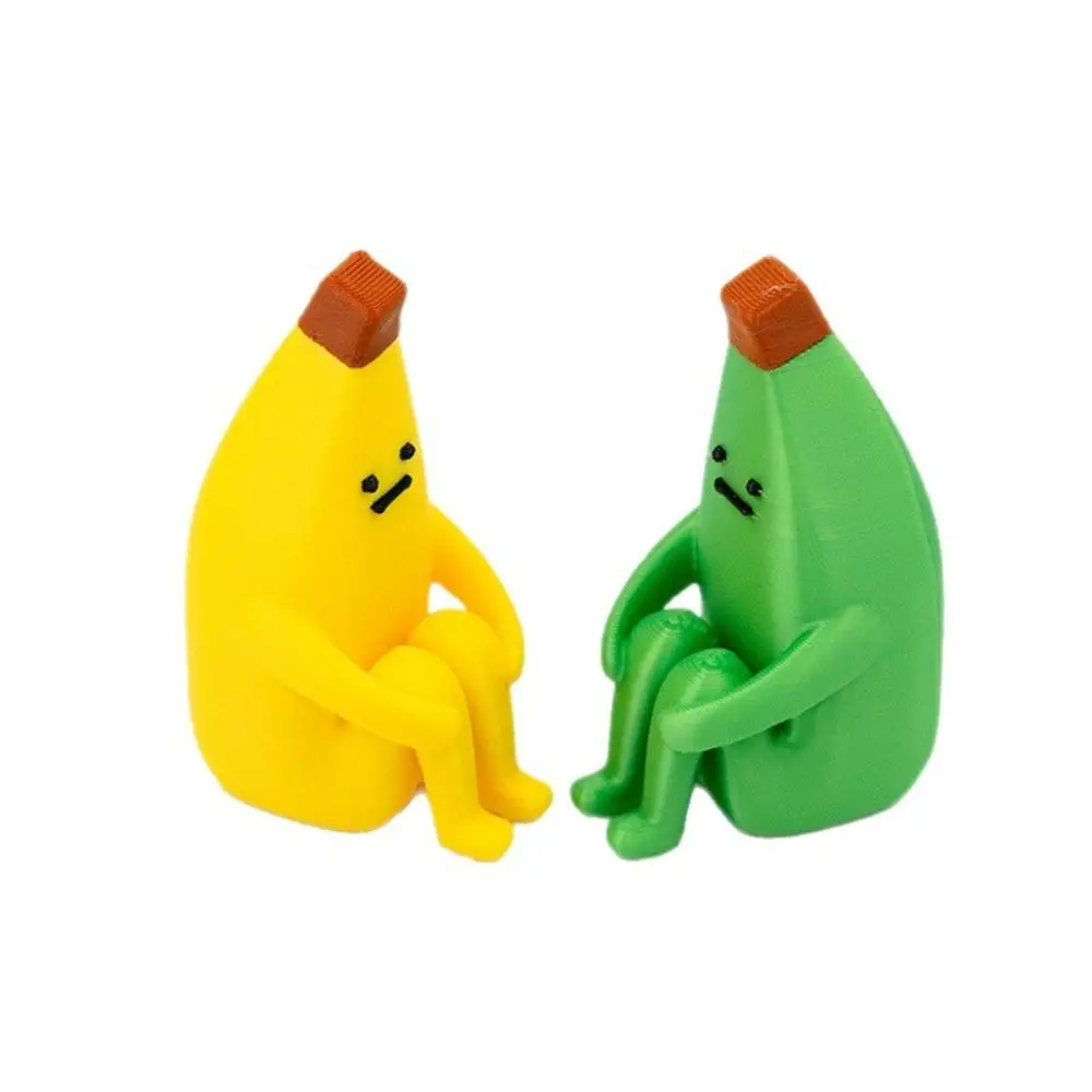 Kawaii PLA Material Anxious Banana Ornaments Yellow Green DIY Decor Mini Model Desktop Banana Decoration Crafts Home Decoration