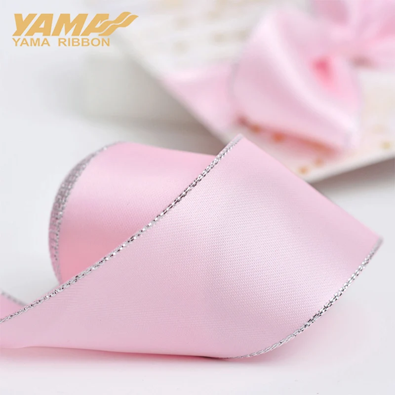 YAMA-Silver Edge Satin Ribbon, DIY Dress Accessory, Wedding Decoration Gifts, 0.25-1.5 Inch, 9, 16, 22, 25, 38mm, 100Yards per L