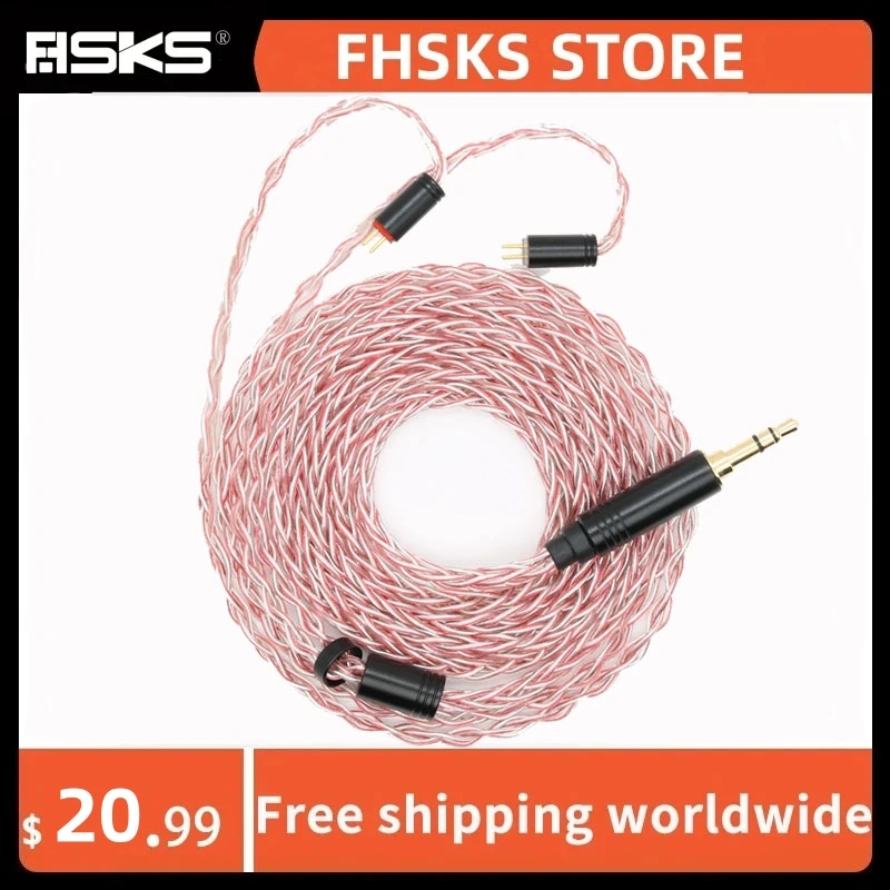 2024 FHSKS GY2402 Audio 8-strand silver red plated copper wire MMCX/QDC/TFZ/0.78mm 2-pin headphone upgrade cable 2.5/3.5/4.4