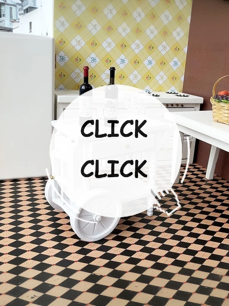 

1Pcs 1: 12 Dollhouse White Wooden Meal Driver Cart Model Funiture Accessories For Doll House Decor Kids Pretend Play Toys Gift