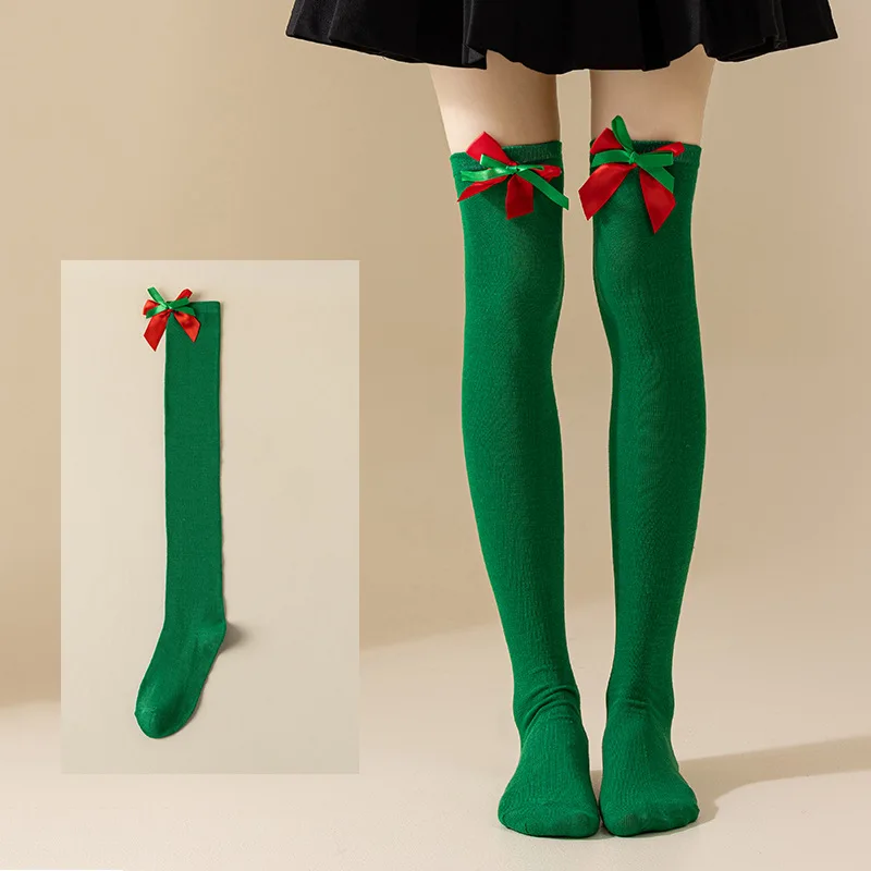 1/2 pares enfeites de natal meias femininas acima do joelho meias coxa meias altas joelho meias altas tubo de seda