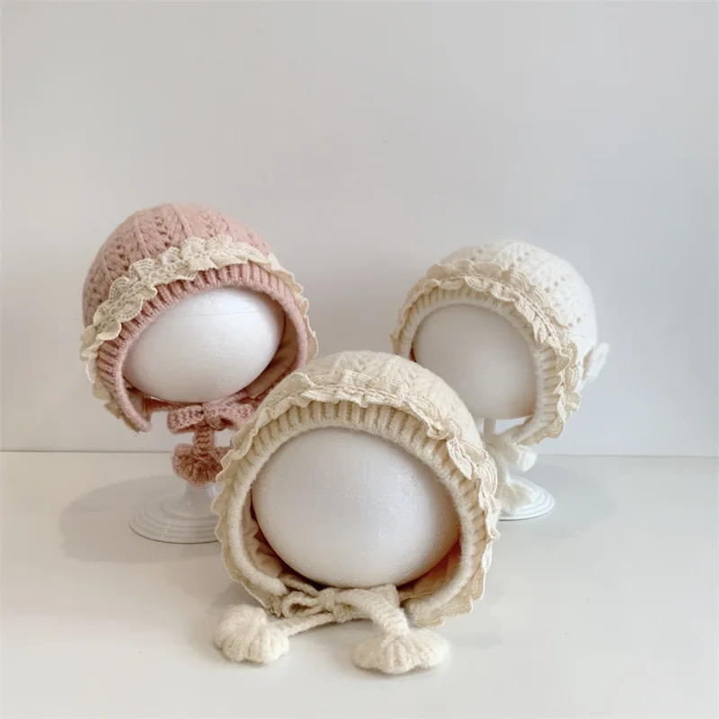 Knitting Nylon Baby Hat Adjustable Lace Boy Girl Beanie Cap For 3-24 Months Newborn Photography Props Bonnet Photo Accessories