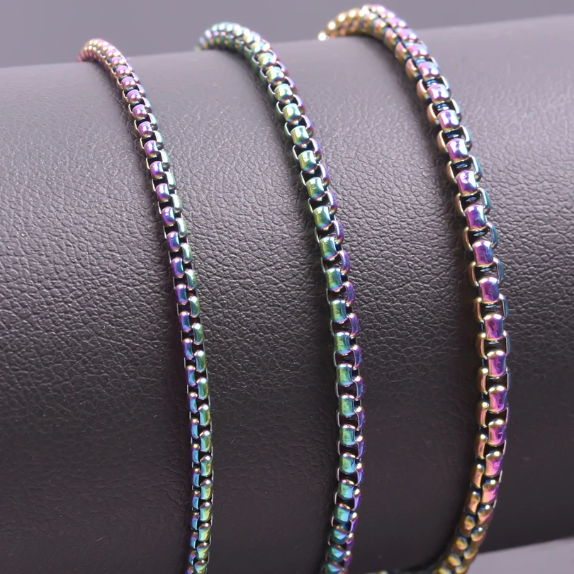 2/2,5/3/4mm Edelstahl Quadrat Rolo Kette Halsketten Für Frauen Männer Zubehör 40-90cm Lange Ketten Runde Box Schmuck Groß Set