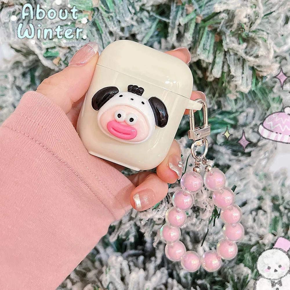 Funny 3D Cute Sausage Mouth Animal Silicone Case For Apple Airpods 1 2 3 Pro Earphone Accessories Protective Cover with Bracelet