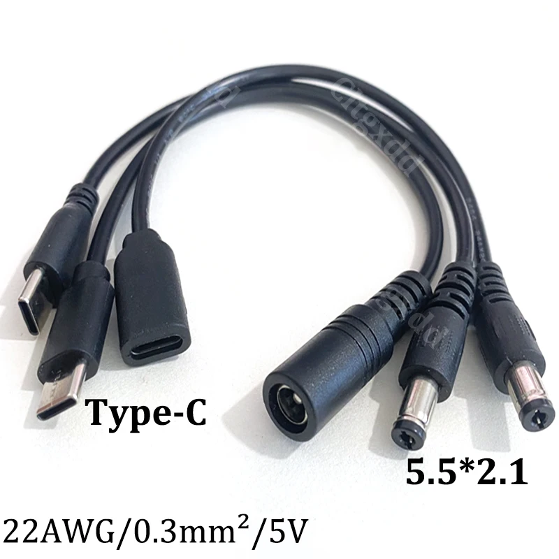 Cltgxdd Type-C Male/female To DC 5.5x2.1mm Power Adapter Cable 5V 22AWG 0.3mm ² FOR CCTV LED Strip Laptop Electronic Project DIY