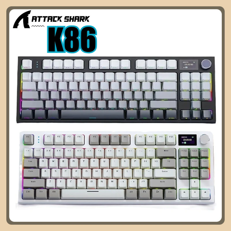 Attack Shark K86 2.4G 3-Mode Wireless Mechanical Keyboard with Multi-functional Metal Knob Plug-Play TFT Screen Gaming Keyboard