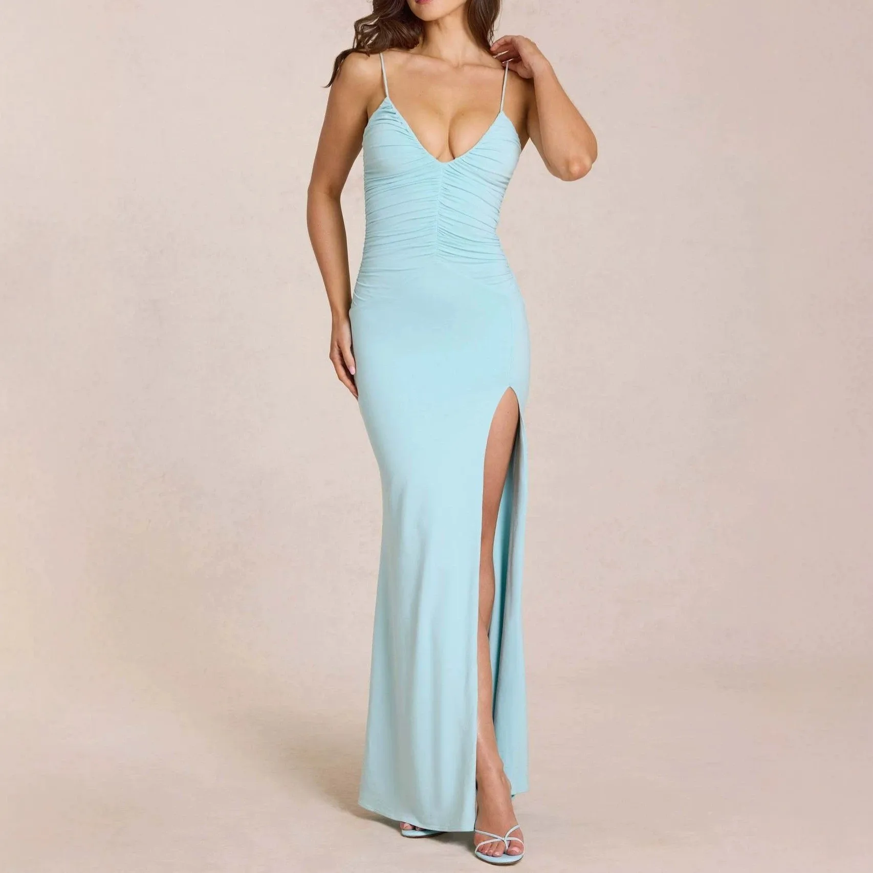 Slim Fit U Neck Gown Sexy with Pullover Regular Sleeve Maxi Length Commuter Chic High Waist Bodycon Dress Summer for Women