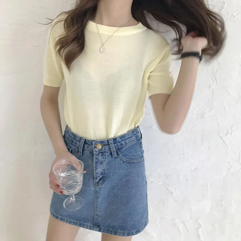 Blue A-line Denim Skirt for Women Summer High Waist Skirts Shorts Slim Solid Casual Korean Style Clothing Plus Size