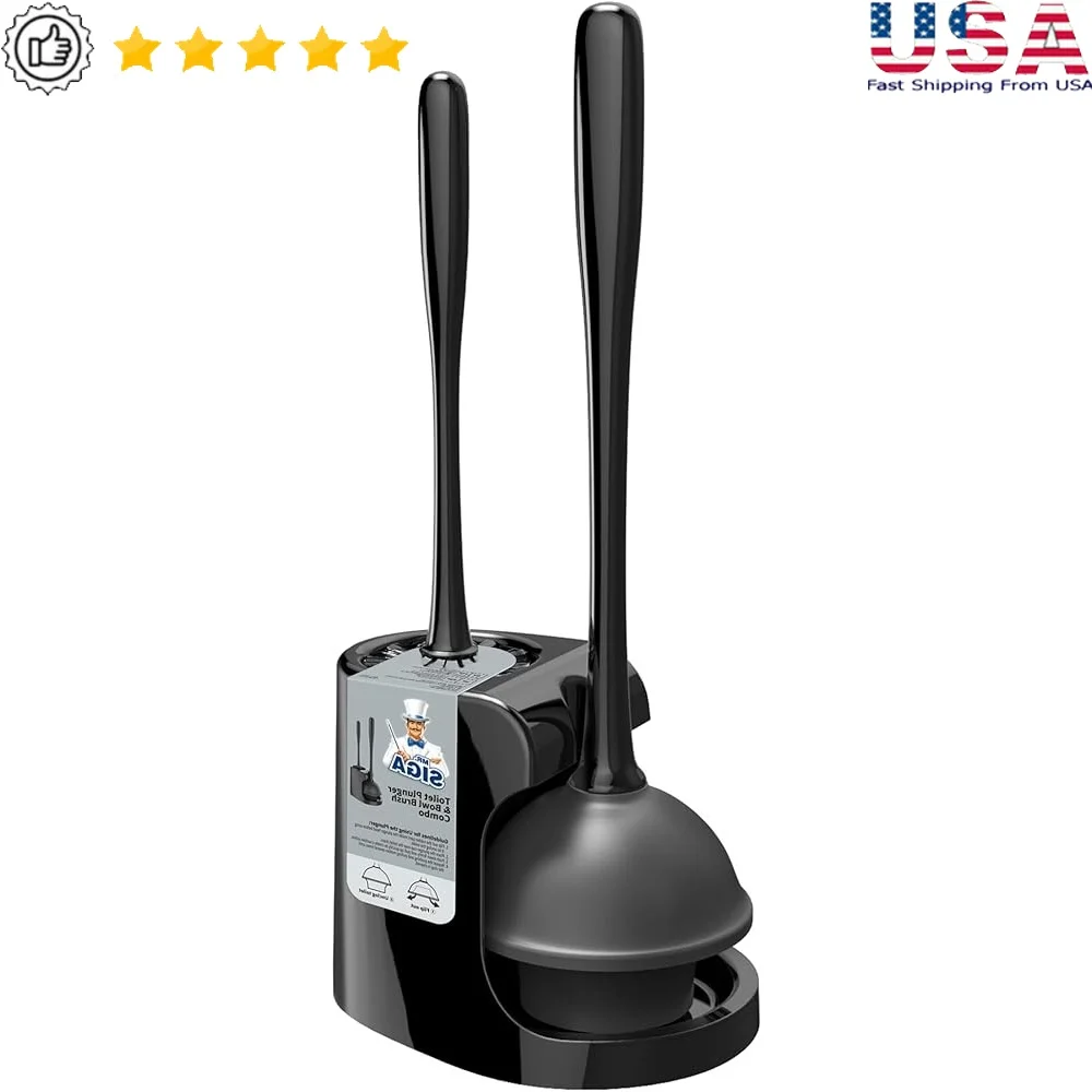 

Набор плунжеров для унитаза 2 в 1, эффективный инструмент для чистки ванной комнаты, прочная конструкция, гладкий держатель для хранения