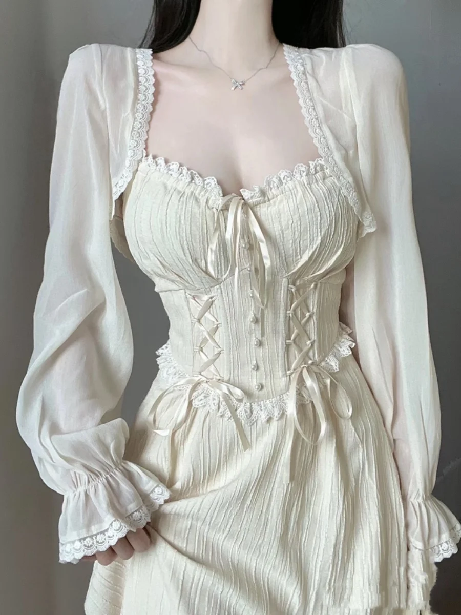 2025 봄 여름 티 브레이크 페어리 스커트 여성용 젠틀 휴가 하이엔드 센세이션 스트랩 드레스 스몰 프래그런스 스타일 세트