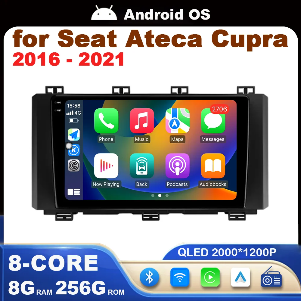 

Car Radio Multimedia Player BT Android OS WiFi for Seat Ateca Cupra 2016 - 2021 Head Unit 4G GPS Navigation DSP Stereo HD Screen