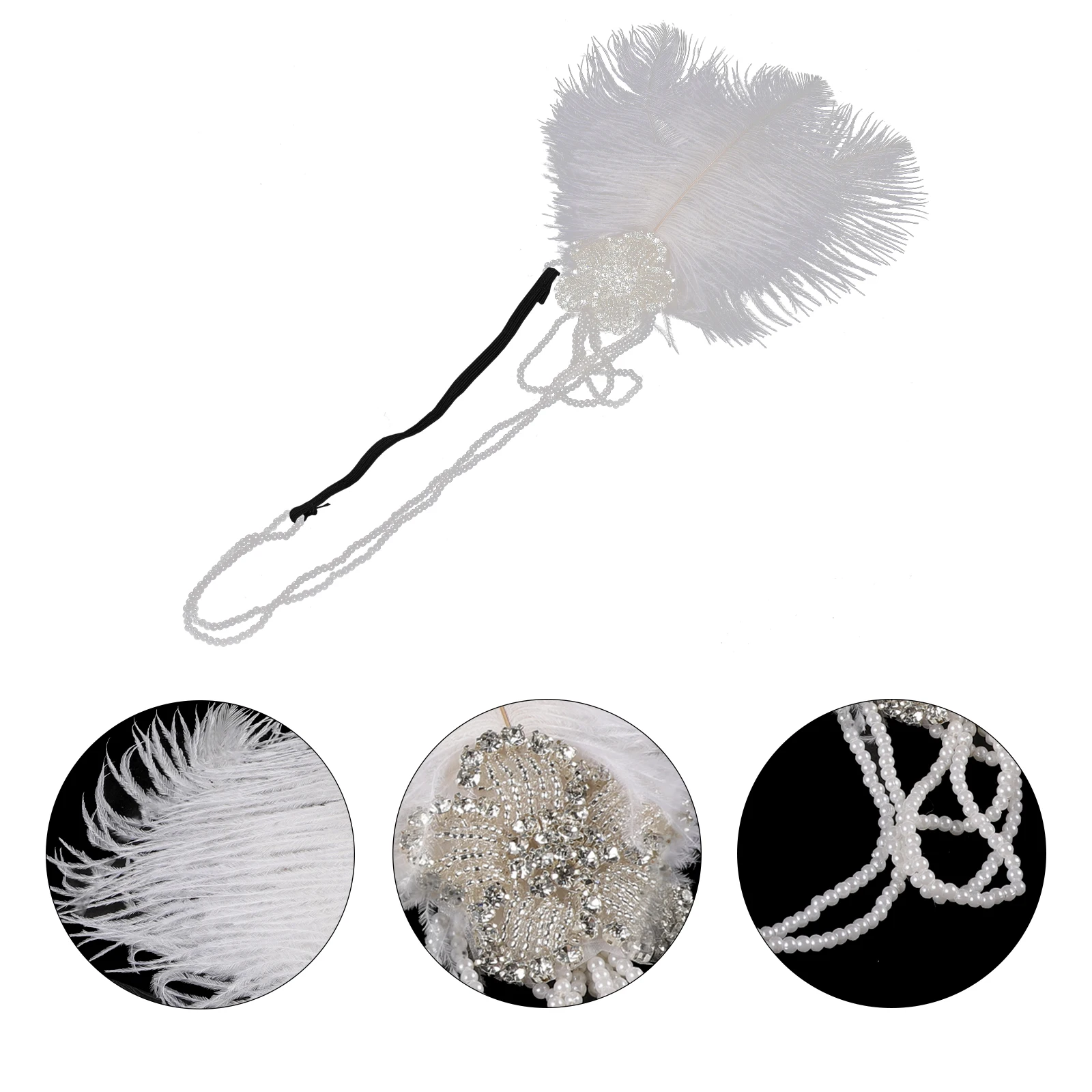 

Plum Blossom Rhinestone Plume Headb White Forehead Hair Ribbon Women Decor Prom Banquet Accessory