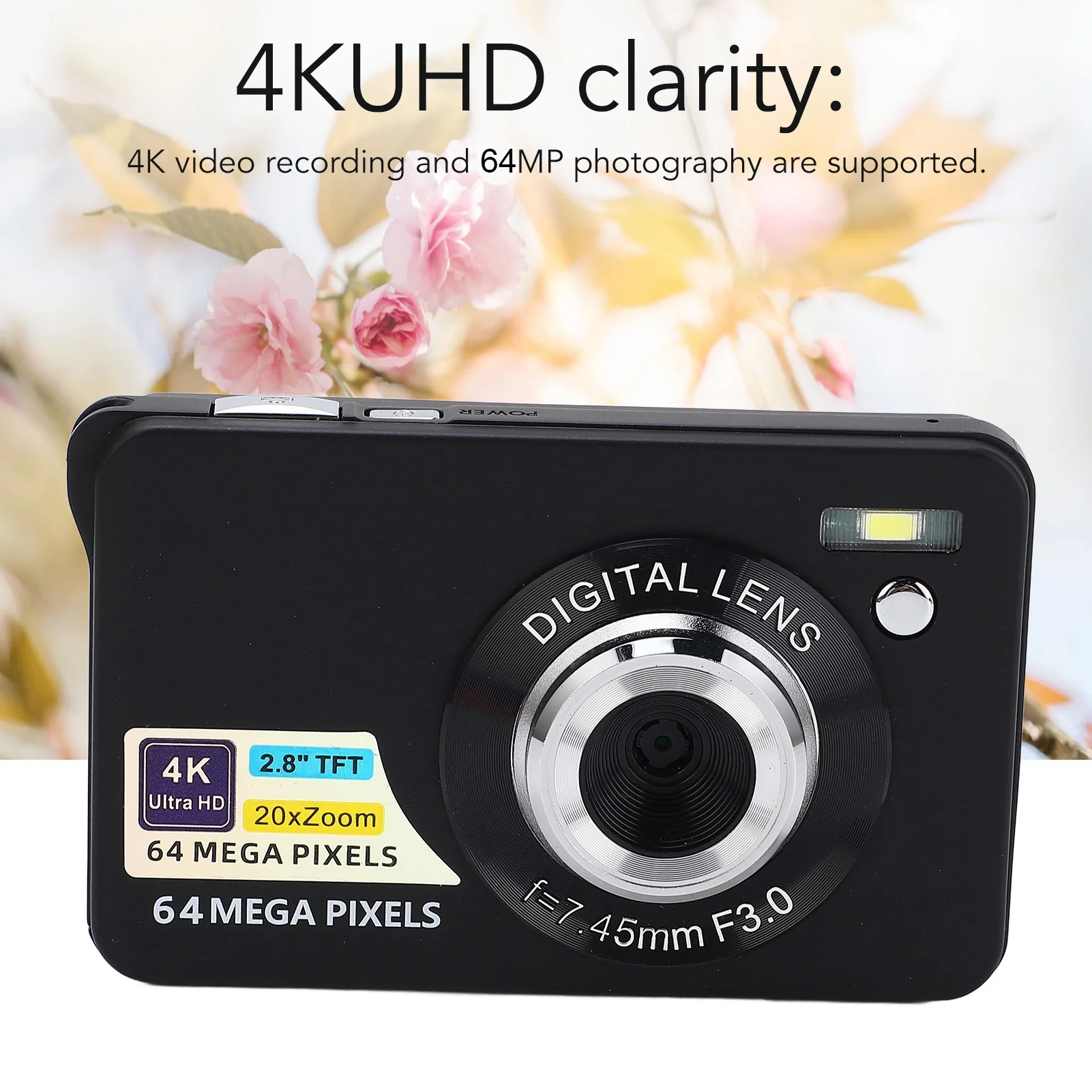 Cámara Digital HD de 2,8 pulgadas, 4K, 64MP, Zoom 20X, cámara portátil con enfoque automático para niñas, niños y adolescentes, cámara Digital de 2,8 pulgadas