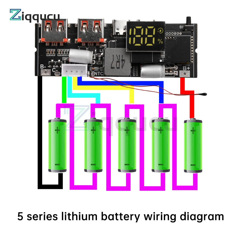 3S 4S 5S 65W 100W Power Bank Double C Port Two way Fast Charge Mobile Power Module 18650 Charging Temperature Protection