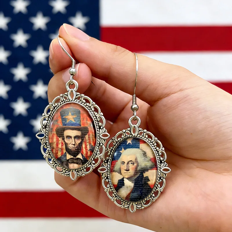 United States Semiquincentennial Asymmetrical Lincoln & Washington Earrings American 250th Anniversary Patriotic Jewelry