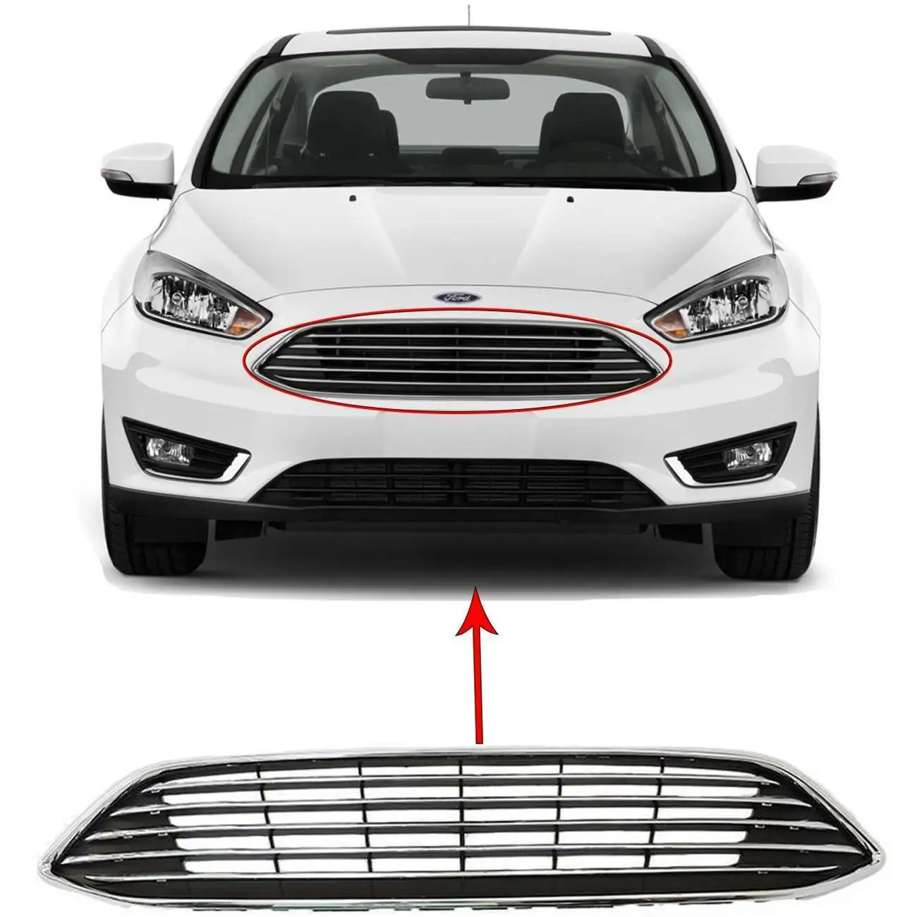 Chrome Car Front Bumper Centre Grill Replacement Panel Grille Grill Fit For Ford For Focus Mk3 2015 2016 2017 1PCS