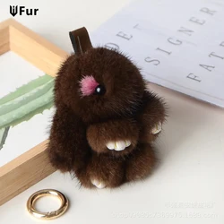 Cute Bunny Genuine Mink Fur Rabbit Keychain Bag Purse Charm Animal Lovers Pocketbook Accessory for Women Girl Gift