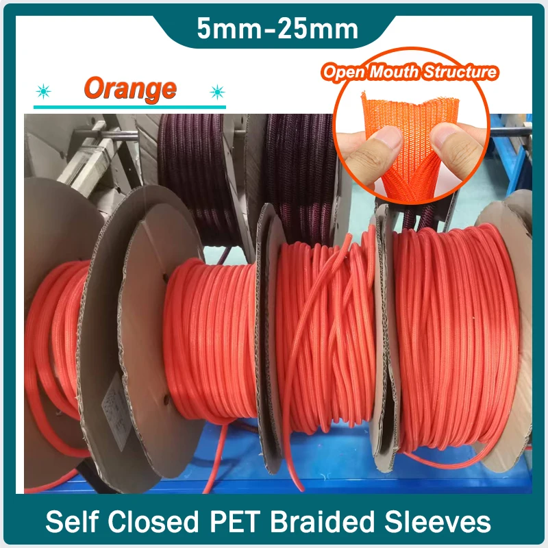 

1-50m Orange Self Closed PET Braided Cable Sleeves Hardness Insulated Wire Line Protector Sheath Split Loom Wire Organizer
