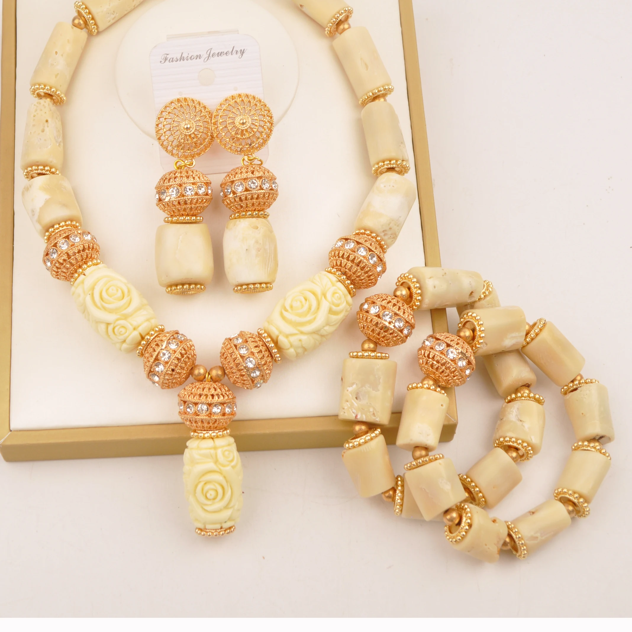 

Natural White Coral Necklace African Beads Jewelry Set