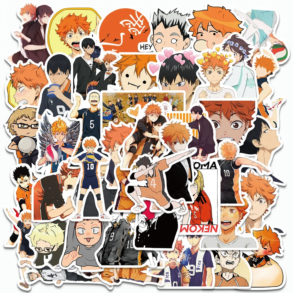 50PCS Cartoon Haikyuu!! Stickers Cool Volleyball Anime Graffiti Decals Diary Water Bottle Phone Cute Hinata Shoyo DIY Stickers