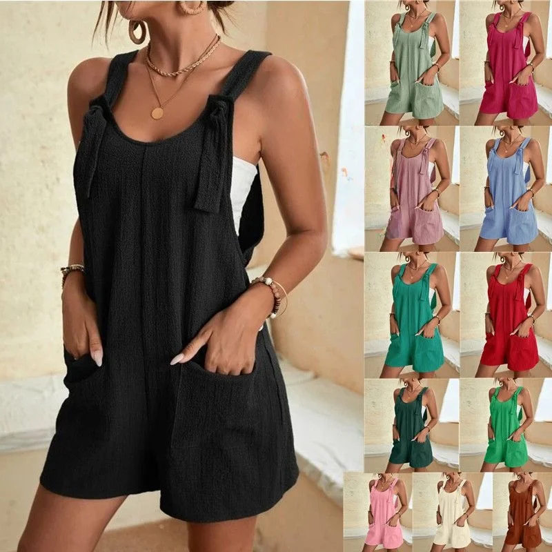 Conjunto de Plones Cortos Tipo Rer de Verano para Mujer, Diseño con Tirantes, Cintura Baja, Largo Cinco Cuartos, Tela ...