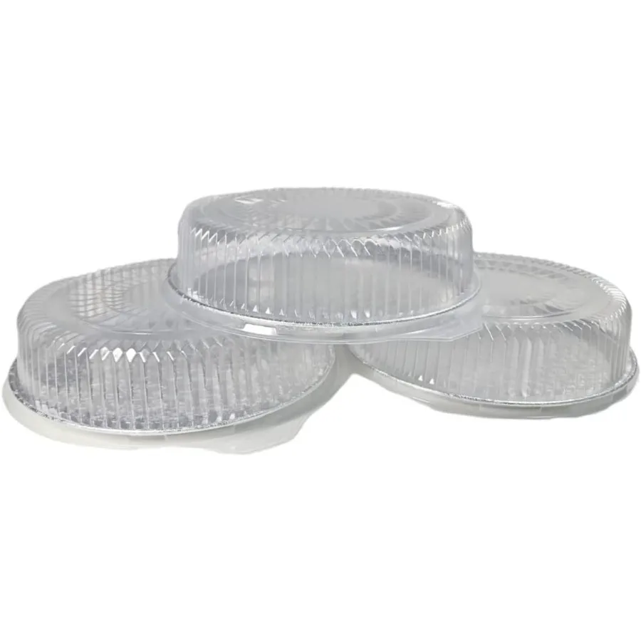 18 bandejas planas redondas de papel de aluminio con tapas de cúpula transparentes, platos de servicio apilables desechables para fiestas, vacaciones y eventos