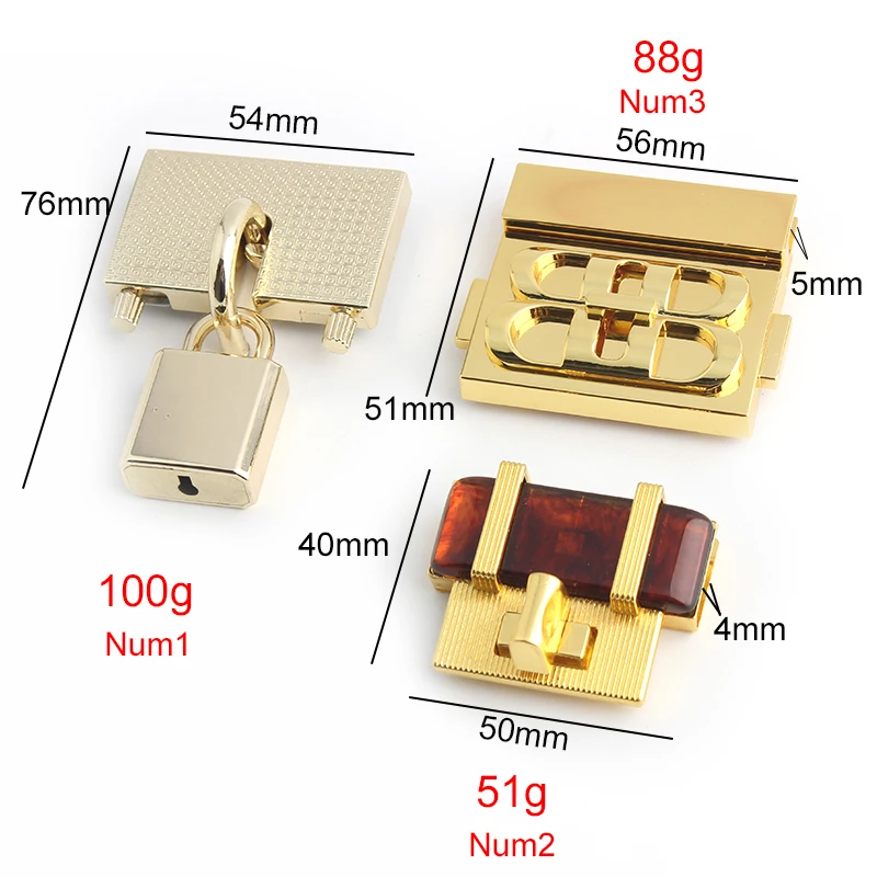 2-10Sets Light Gold,Satin Gold,K Gold Locks Metal Clasps Buckles Assembly DIY Handbag Wallet Closure Bags Hardware Accessories