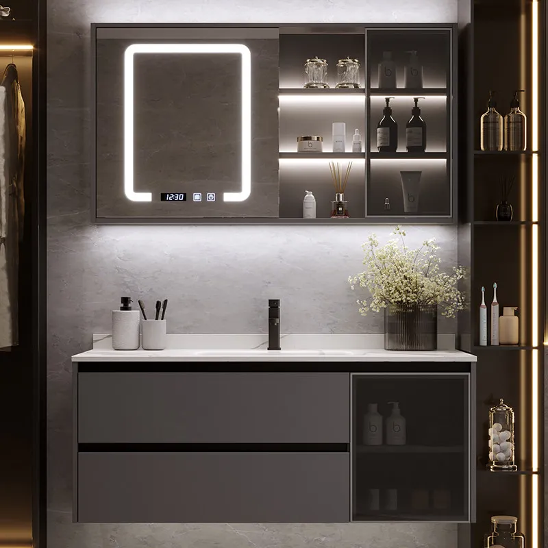 New Type Bathroom Cabinets Ceramic Plate Hot-bending Bathroom Cabinets Integrated Basin Home Furniture Mobili Da Bagno ZY40YSG