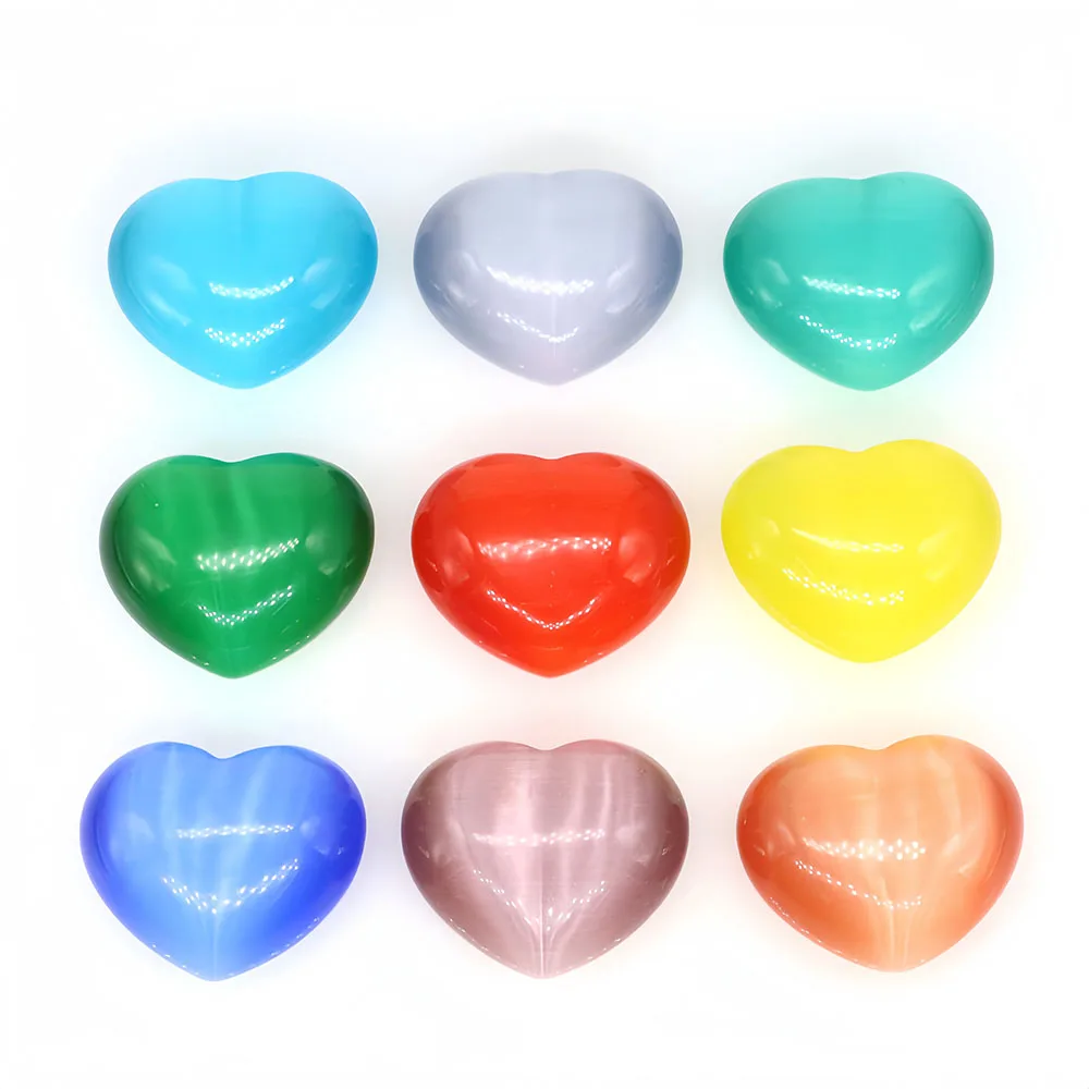 30mm Cat Eye Stone Carved Puff Heart Pocket Gemstones Reiki Quartz Healing Palm Crystal Minerals Home Decor Love Gift Wholesale