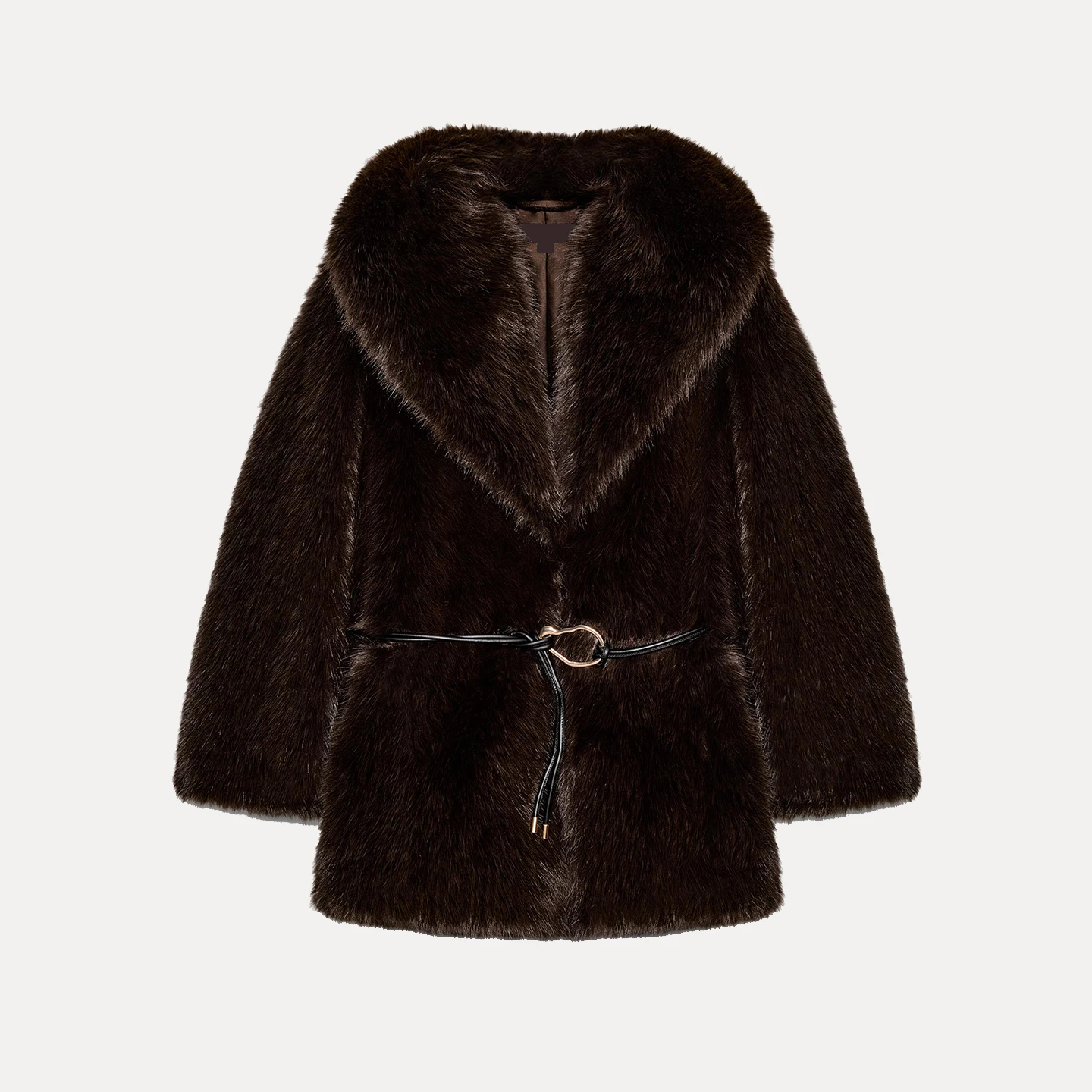 Otoño 2025 Abrigo con cinturón efecto piel Artificial de dos tonos Faion para mujer cuello con muescas largo medio otro Material 00%