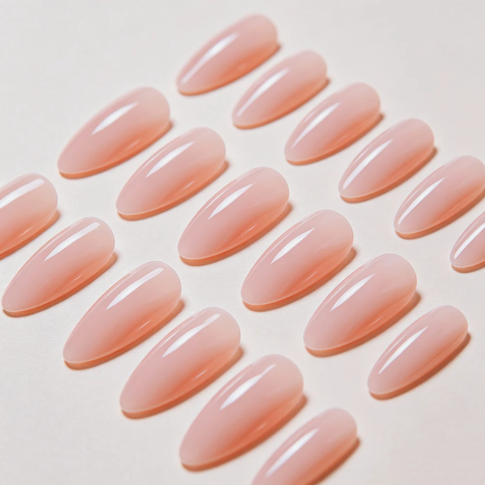 Almond Shape Acrylic False Nail Tip in Tree Nude Pink Gradient Press On Nails Reusable For Daily Wear