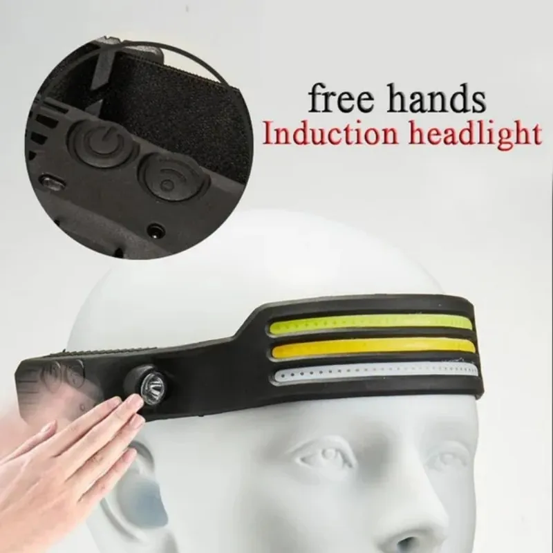 Induction Headlamp COB LED Sensor Head Lamp USB  Rechargeable Headlight  Led Head Torch Work Light With Built-in Battery