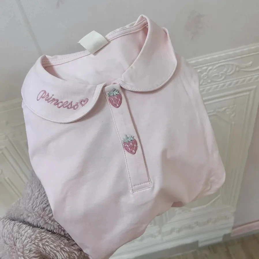 

New Sle Japanese Doll Collar Embroidered Loose Long Sve Women's Top Sweet Match All Seasons Inner Wear Reproduction