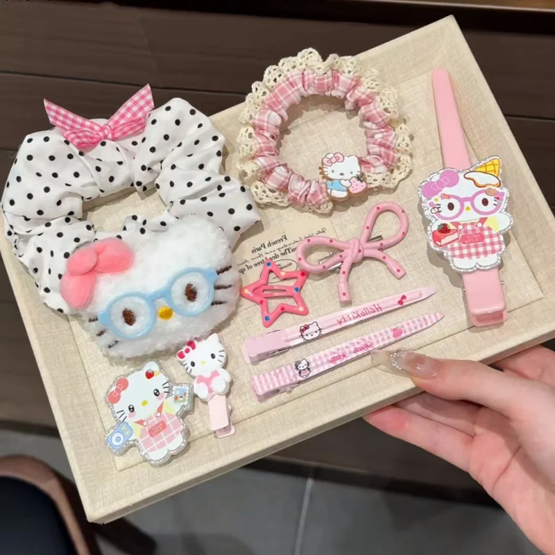 Sanrio Hello Kitty Hair Accessories Set, Kawaii Scrunchies Hair Clips Barrettes, Cute Y2K Style Hair Ornaments for Girls Gift