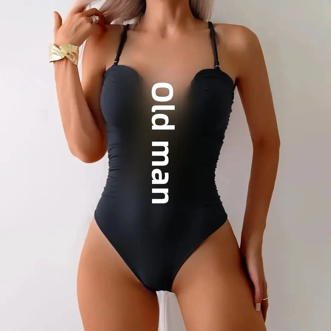 

Однотонный цельный купальник, женский сексуальный облегающий полый металлический пятизвездочный женский купальник, новинка 2025 года, трансграничный