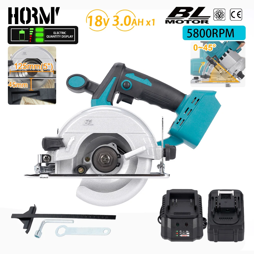 Bürstenlose Kreissäge 125 mm 5800 U/min Holzschneider Einstellbare Kettensäge Holzschneidemaschine