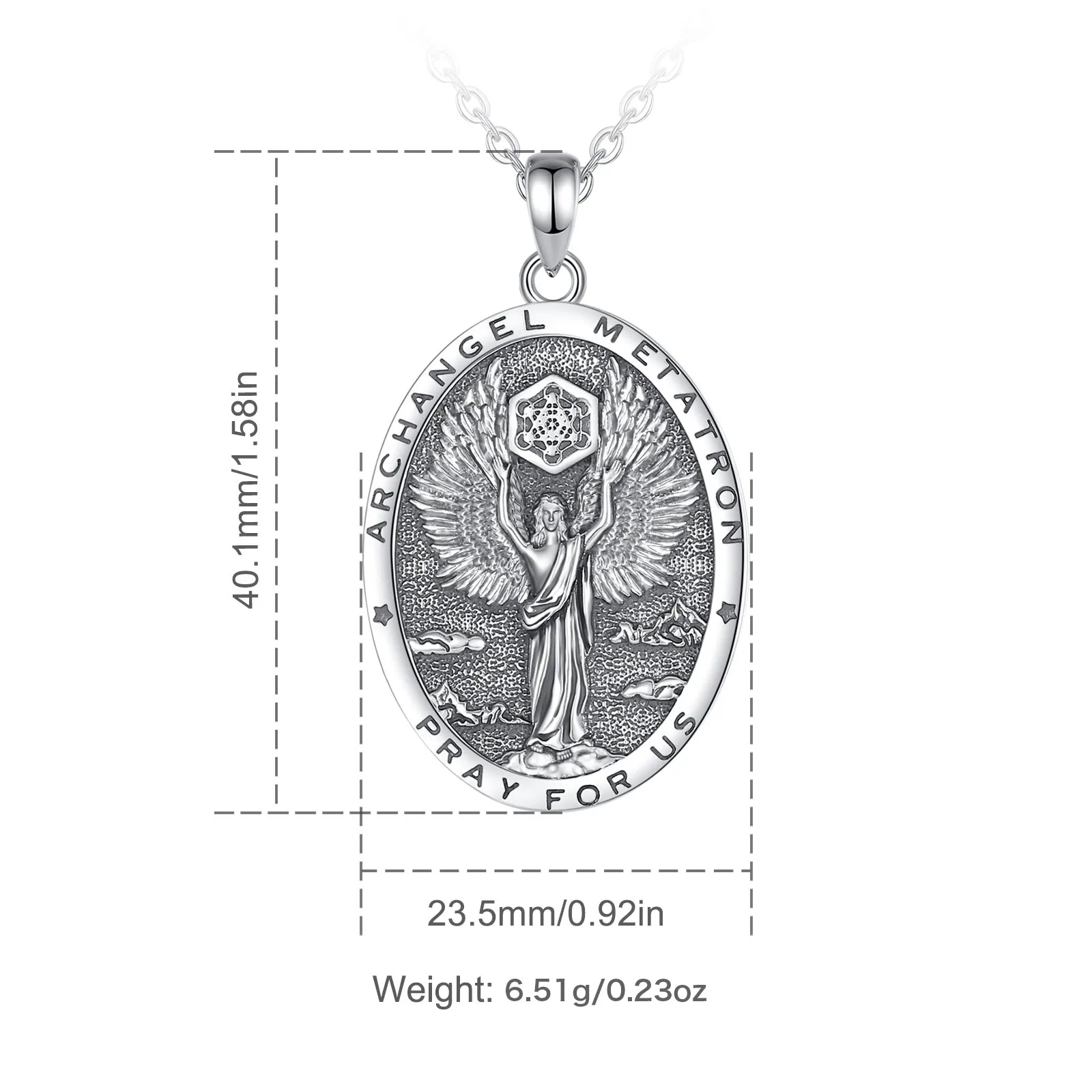 Eudora Collana in argento sterling 925 con archangelo metatron, ciondolo ebraico in rilievo vintage, gioielli religiosi, regalo di personalità per