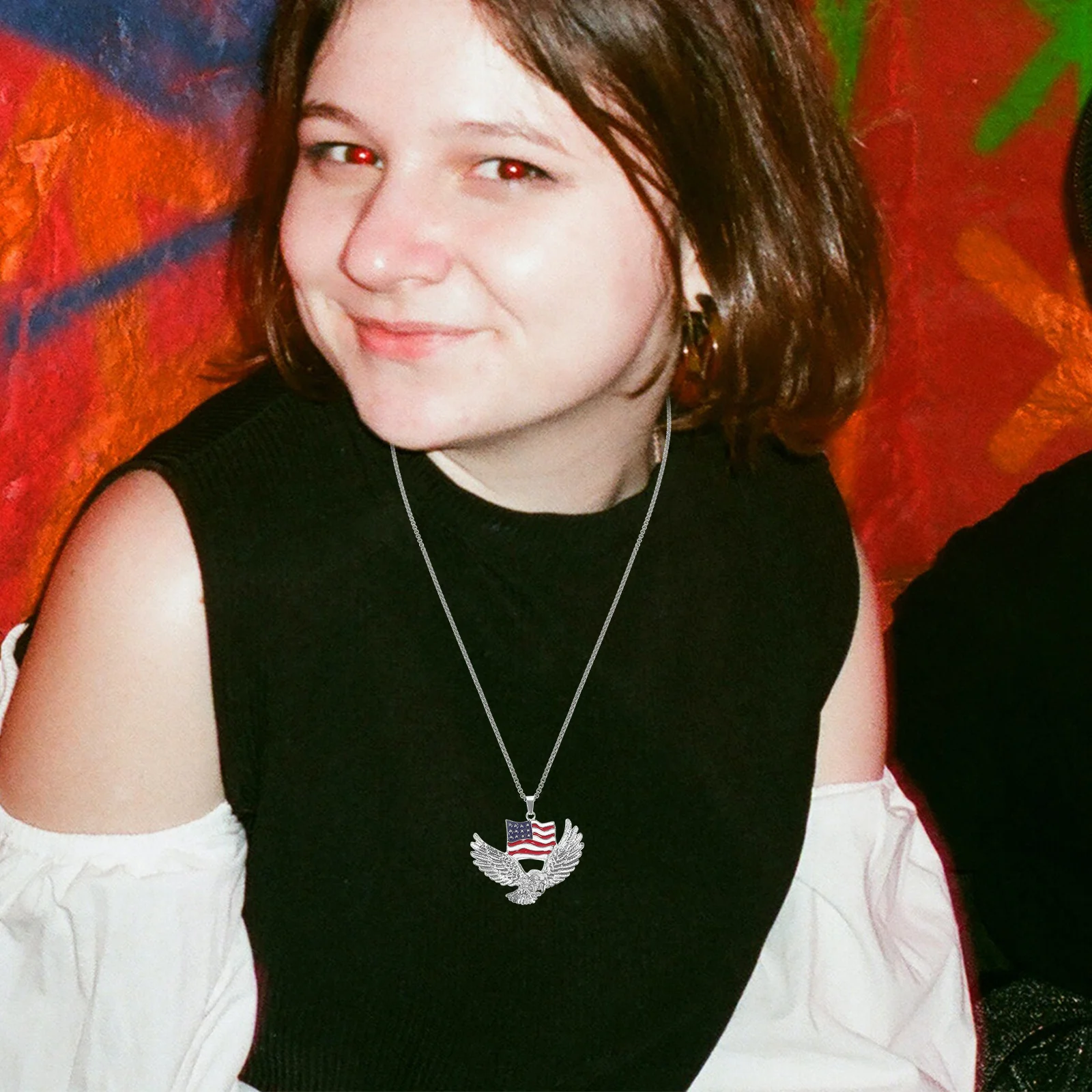 

Eagle Pendant Necklace American Flag Design Alloy Mens Chain Stylish Jewelry Perfect Gift for Men Eagle Necklace